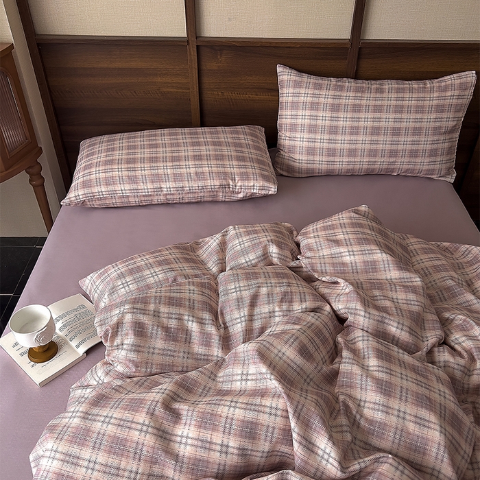 91家纺网 家纺一手货源 找家纺 优品阁  2025新款A类全棉有氧双层纱四件套 布里奥-紫