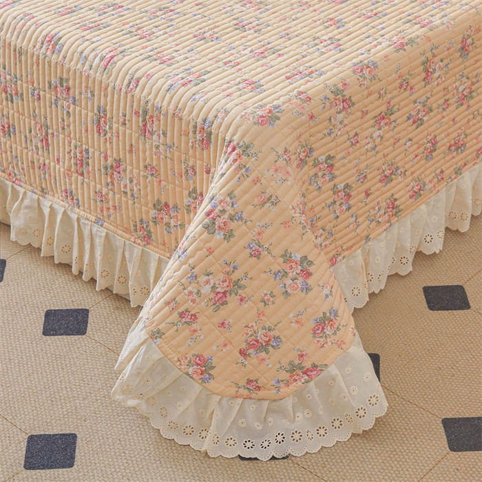 91家纺网 家纺一手货源 找家纺 恒爱家纺2025新款全棉纯棉韩版花边床盖 花开满天