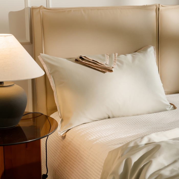 91家纺网 家纺一手货源 找家纺 EH家居 2025新款长绒棉缺角工艺单品系列单枕套 杏子灰