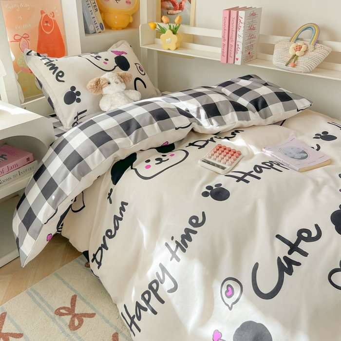 91家纺网 家纺一手货源 找家纺 悦织湾家纺 2025新款印花学生宿舍亲肤芦荟棉三件套单双人四件套轻奢印花磨毛床上用品 可爱多