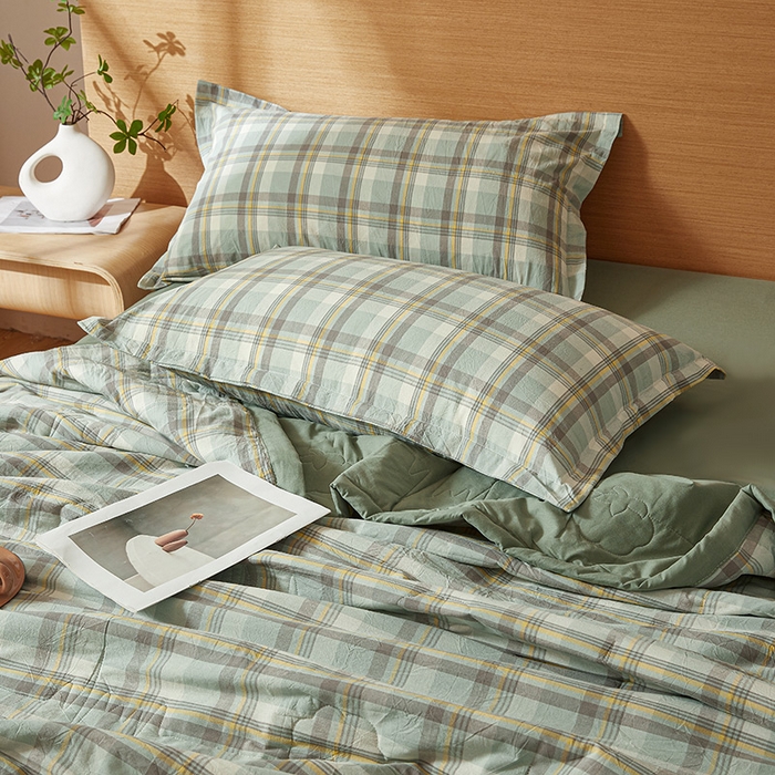 91家纺网 家纺一手货源 找家纺 西域种棉人·千百笠 2025新款A类100%新疆棉花夏凉被纯棉全棉填充原棉空调被手工宽边水洗棉夏被 雅致-绿格