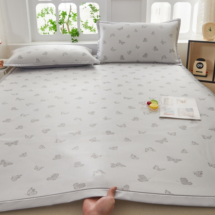 91家纺网 家纺一手货源 找家纺 曲宿家纺 2025新款高分子色织提花软凉席系列 蝴蝶-灰