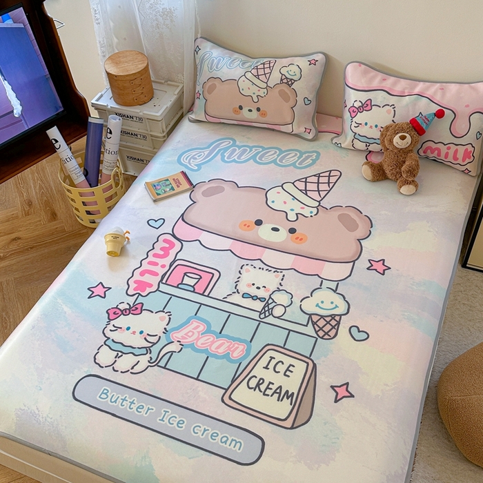 91家纺网 家纺一手货源 找家纺 美乐迪家纺 2025新款碳光凉感冰丝席 冰淇淋小站