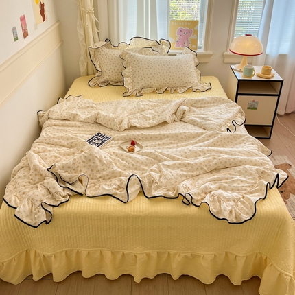 欧尚 2025新款细黑边夏被床单床盖三件套 月光女神