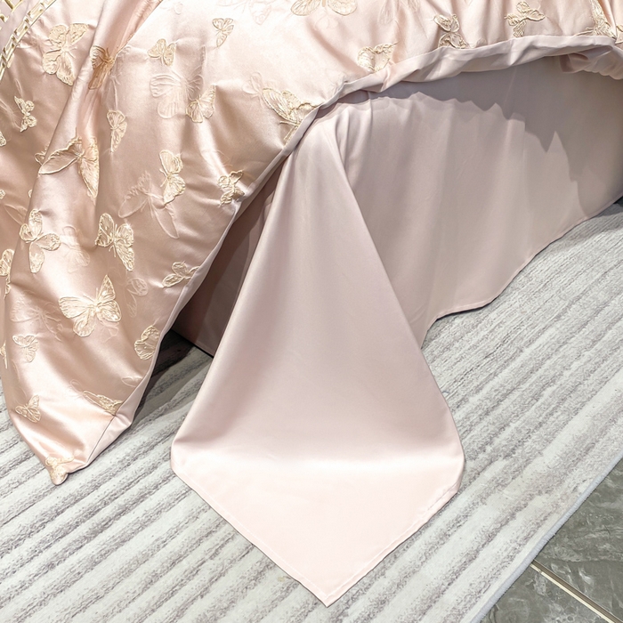 91家纺网 家纺一手货源 找家纺 子曰 2025新款金丝提花浮雕刺绣水洗真丝四件套 醉蝴蝶-粉