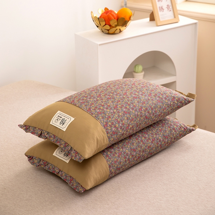 91家纺网 家纺一手货源 找家纺 九州枕芯 2025新款全棉双层小碎花纯荞麦枕 枕头枕芯 梅子红35*55cm/只