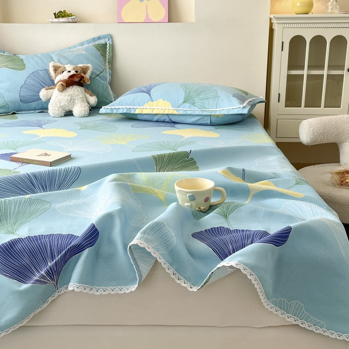 91家纺网 家纺一手货源 找家纺 新印象  2025新款花边老粗布床单款床笠款三件套秋意