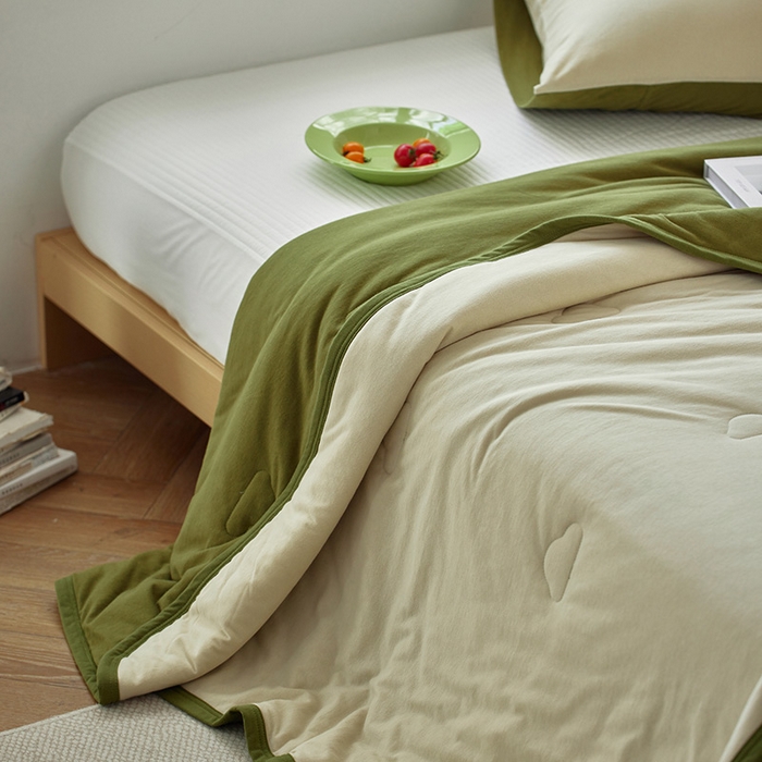 91家纺网 家纺一手货源 找家纺 安莱生活 2025新款全棉纯棉云感针织棉双拼夏被夏凉被空调被 桉树绿双拼