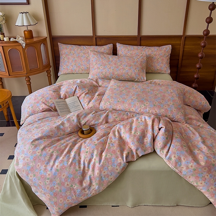 91家纺网 家纺一手货源 找家纺 优品阁  2025新款A类全棉有氧双层纱四件套 余香