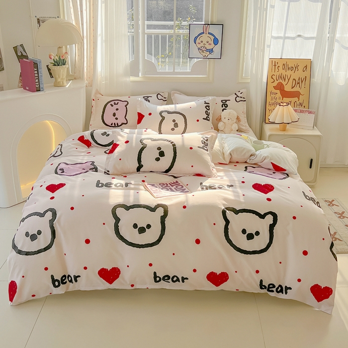 91家纺网 家纺一手货源 找家纺 悦织湾家纺 2025新款亲肤芦荟棉四件套轻奢印花磨毛床上用品亲肤棉四件套 爱心熊