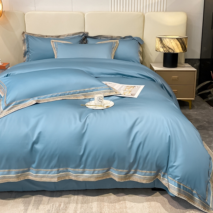 91家纺网 家纺一手货源 找家纺 瑞驰家纺 2025新款长绒棉纯棉绣花四件套--千寻系列 千寻-茗萃蓝