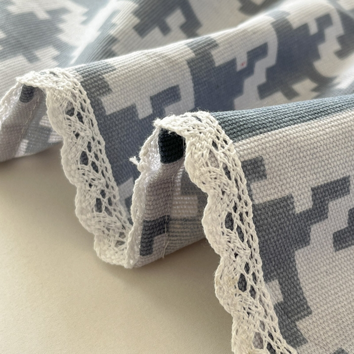 91家纺网 家纺一手货源 找家纺 新印象  2025新款花边老粗布床单款床笠款三件套蓝色千鸟格