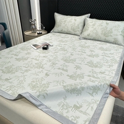 91家纺网 家纺一手货源 找家纺 曲宿家纺 2025新款高分子色织提花软凉席系列 丛林-果绿,丛林-果绿