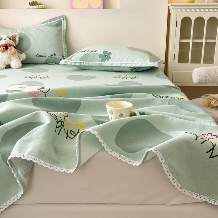 91家纺网 家纺一手货源 找家纺 新印象  2025新款花边老粗布床单款床笠款三件套怦然心动