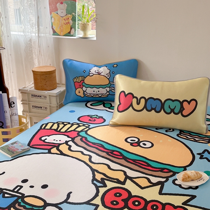 91家纺网 家纺一手货源 找家纺 美乐迪家纺 2025新款碳光凉感冰丝席 汉堡小狗