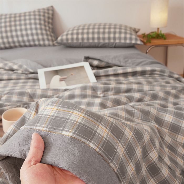 91家纺网 家纺一手货源 找家纺 2025新款A类里外全棉夏凉被100%新疆棉纯棉全棉填充无印格子款空调被原棉夏被 里外全棉-韵灰格