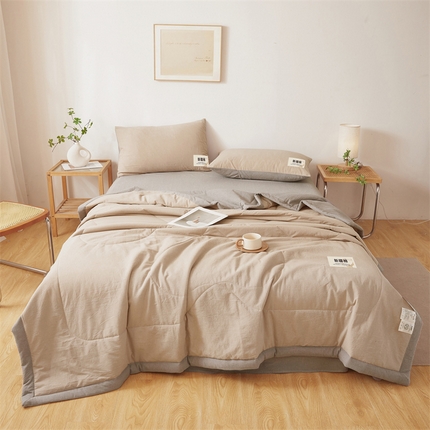 91家纺网 家纺一手货源 找家纺 2025新款A类里外全棉夏凉被100%新疆棉纯棉全棉填充无印格子款空调被原棉夏被 里外全棉-双拼咖