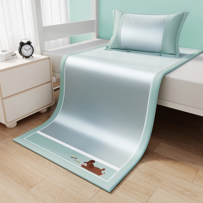 91家纺网 家纺一手货源 找家纺 川悦生活 2025新款纯色凉感冰丝席-小床 帕帕狗仔-蓝灰