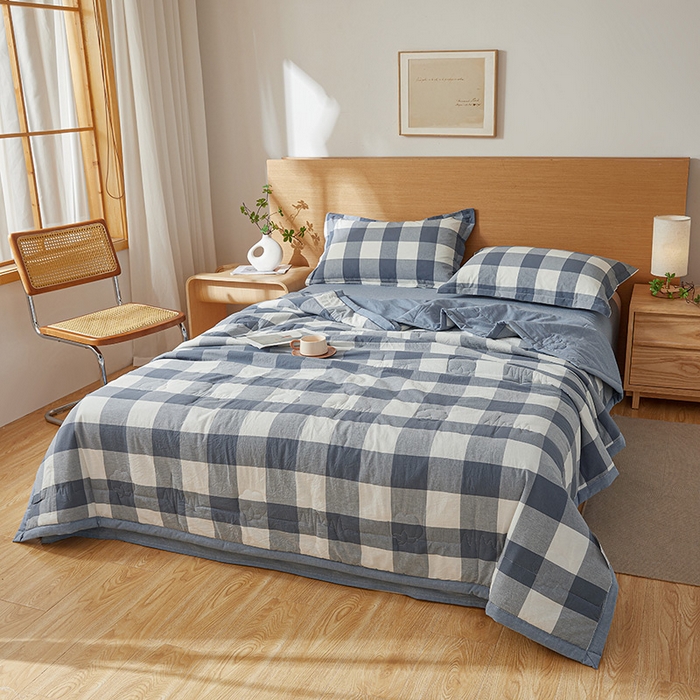 91家纺网 家纺一手货源 找家纺 西域种棉人·千百笠 2025新款A类100%新疆棉花夏凉被纯棉全棉填充原棉空调被手工宽边水洗棉夏被 蓝中格