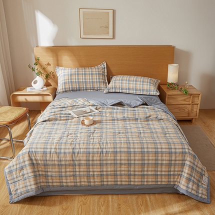 西域种棉人·千百笠 2025新款A类100%新疆棉花夏凉被纯棉全棉填充原棉空调被手工宽边水洗棉夏被 清新格