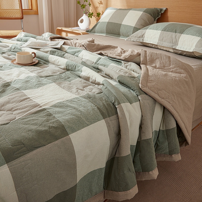 91家纺网 家纺一手货源 找家纺 西域种棉人·千百笠 2025新款A类100%新疆棉花夏凉被纯棉全棉填充原棉空调被手工宽边水洗棉夏被 绿大格