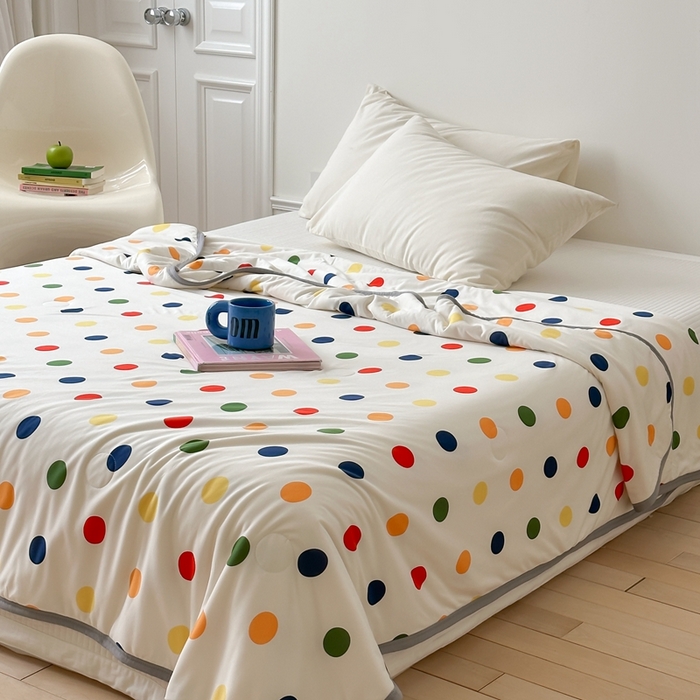 91家纺网 家纺一手货源 找家纺 觅糖家纺 2025新款软糯针织云柔大豆夏被 彩色波点