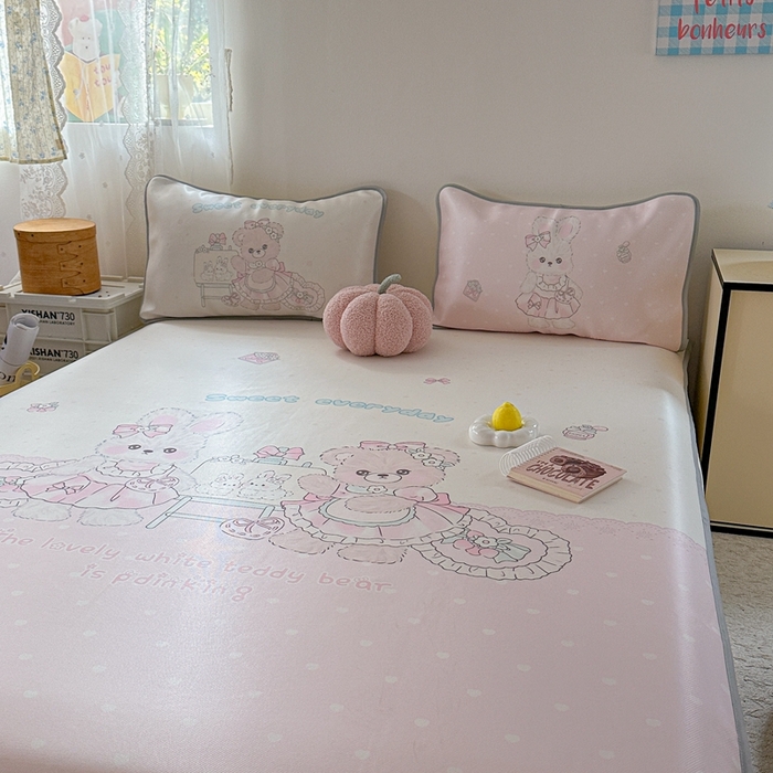 91家纺网 家纺一手货源 找家纺 美乐迪家纺 2025新款碳光凉感冰丝席 甜心兔