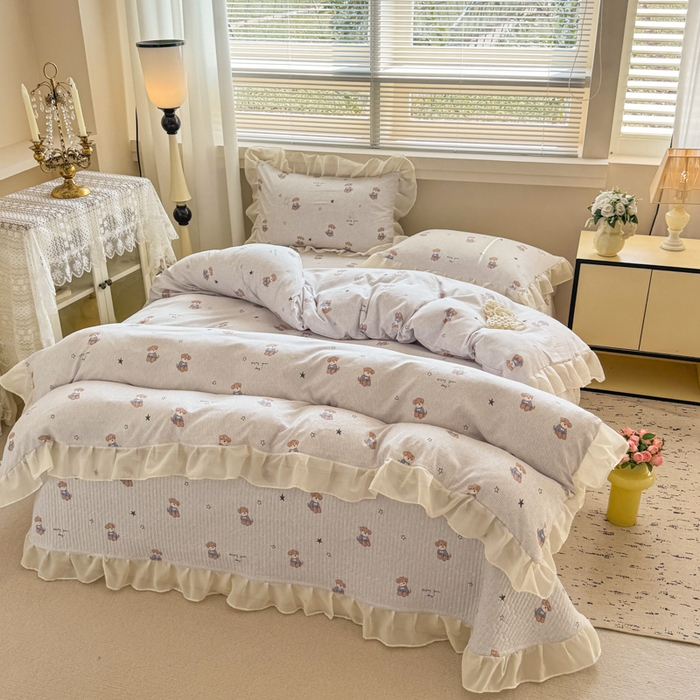 91家纺网 家纺一手货源 找家纺 芯贝儿 2025新款提花针织水洗m双层纱夏被四件套 可爱狗