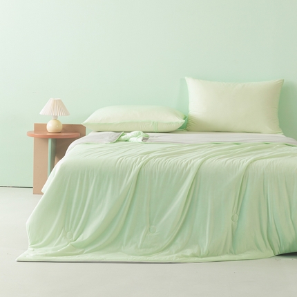 瑜珠家纺 2025新款瑜珠云母凉感丝夏被 绿+灰