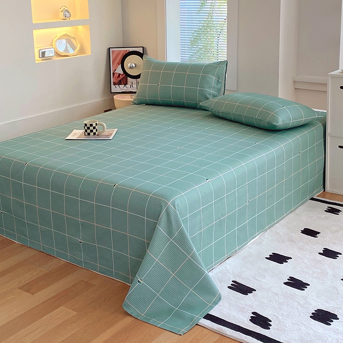 91家纺网 家纺一手货源 找家纺 爱彼家纺 2025新款锦柔老粗布席子凉席床单 绿条格