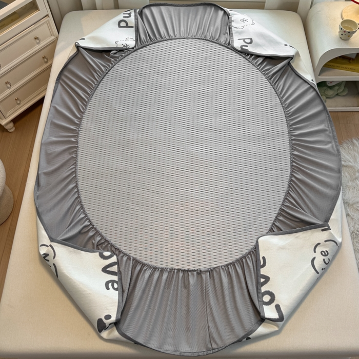 91家纺网 家纺一手货源 找家纺 花言狐语 2025新款真冰藤印花床笠款凉席 快乐小狗