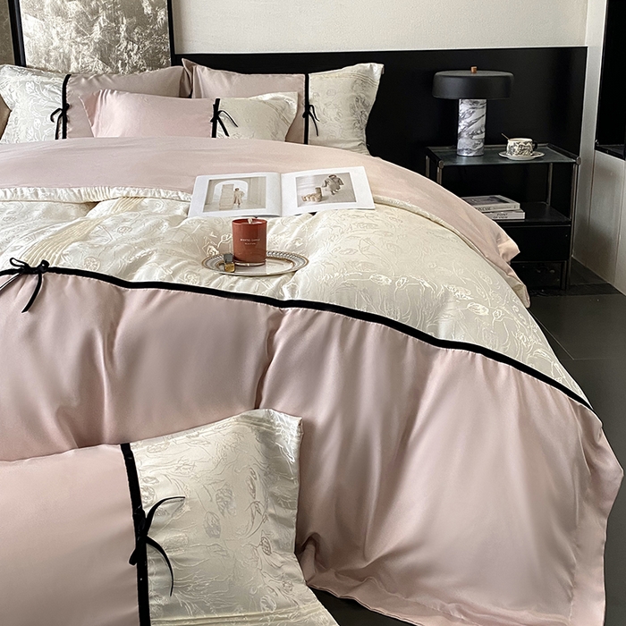 91家纺网 家纺一手货源 找家纺 （总）优悦生活馆 2025年新款工艺款冰丝浮雕拼接四件套