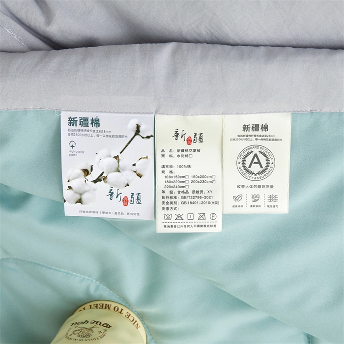 91家纺网 家纺一手货源 找家纺 西域种棉人·千百笠 2025新款A类100%新疆棉花夏凉被纯棉全棉填充毛巾绣绣花纯色双拼原棉空调被夏被 云暖-山水青