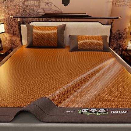 绒艺席业 2025新款艾草藤席冰丝双面席席子凉席 萌萌熊猫-斜条纹