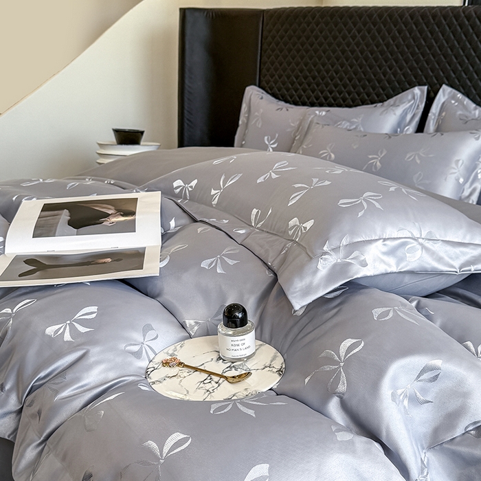 91家纺网 家纺一手货源 找家纺 狂想家 2025新款高奢提花水洗天丝系列四件套 情结高级灰