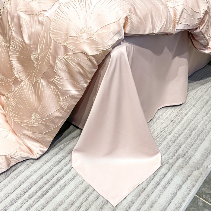 91家纺网 家纺一手货源 找家纺 子曰 2025新款金丝提花浮雕刺绣水洗真丝四件套 花语-粉