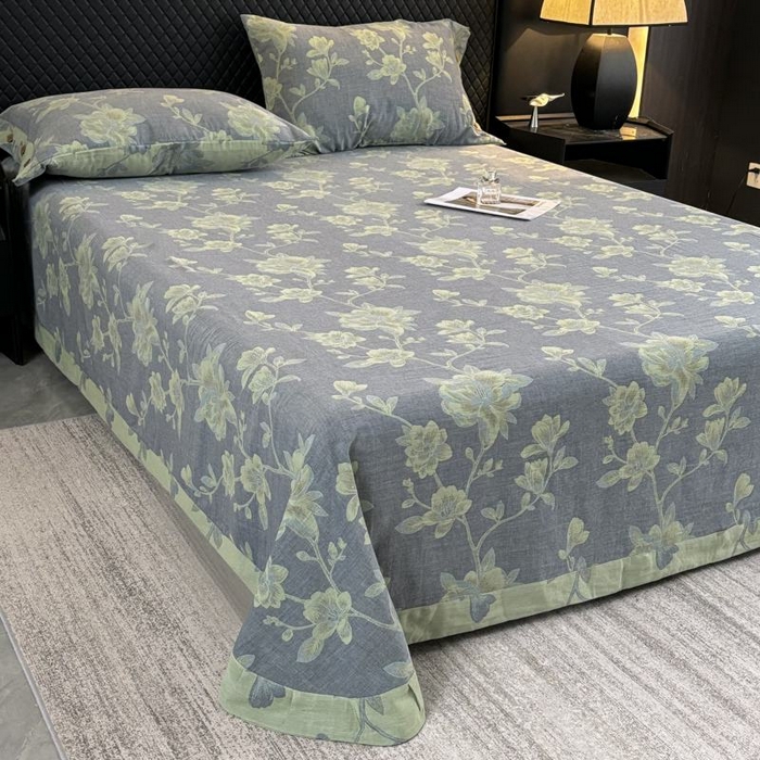 91家纺网 家纺一手货源 找家纺 2025新款全棉色织双层纱纽扣款四件套 七里香-灰黄