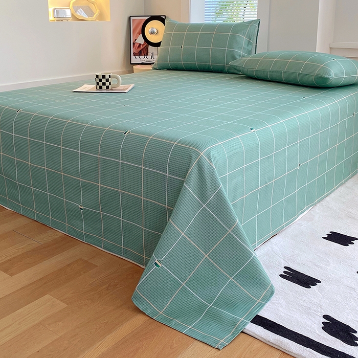 91家纺网 家纺一手货源 找家纺 爱彼家纺 2025新款锦柔老粗布席子凉席床单 绿条格