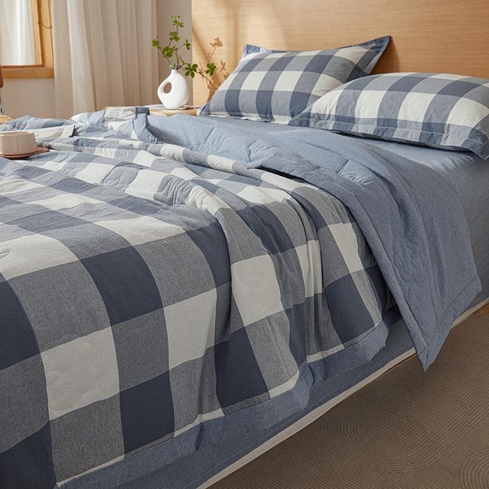 91家纺网 家纺一手货源 找家纺 西域种棉人·千百笠 2025新款A类100%新疆棉花夏凉被纯棉全棉填充原棉空调被手工宽边水洗棉夏被 蓝中格