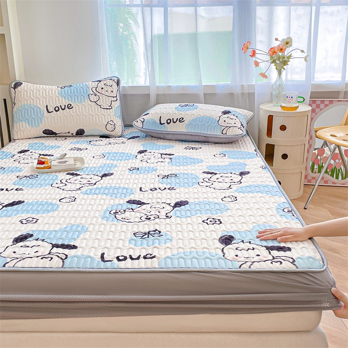 91家纺网 家纺一手货源 找家纺 布卢姆床垫 2025新款5mmA类乳胶凉席床笠套件夏被组合 调皮小狗