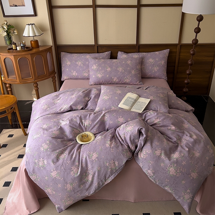 91家纺网 家纺一手货源 找家纺 优品阁  2025新款A类全棉有氧双层纱四件套 安然花语