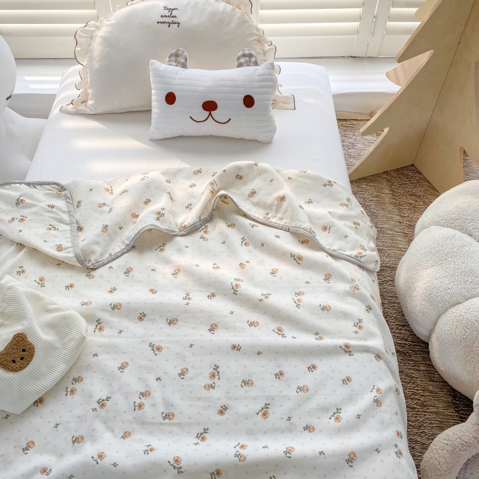 91家纺网 家纺一手货源 找家纺 潮邦 2025新款全棉双层纱多功能盖毯 秋之花