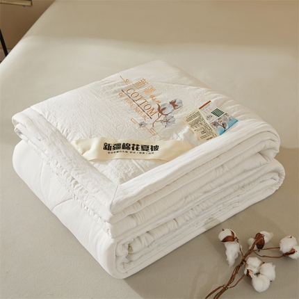 91家纺网 家纺一手货源 找家纺 西域种棉人·千百笠 2025新款A类100%新疆棉花夏凉被纯棉全棉填充毛巾绣绣花纯色双拼原棉空调被夏被 贵族白