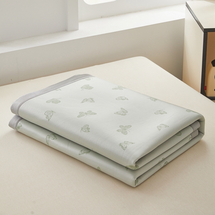 91家纺网 家纺一手货源 找家纺 曲宿家纺 2025新款高分子色织提花软凉席系列 蝴蝶-果绿