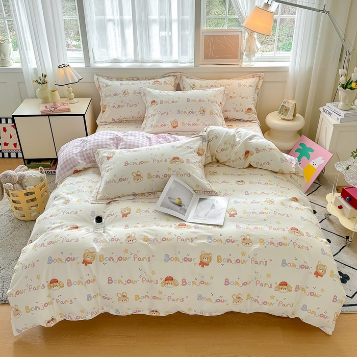 91家纺网 家纺一手货源 找家纺 红粉佳人家纺 2025春夏新款A类全棉纯棉12868纯棉单被套 奶乎狗狗