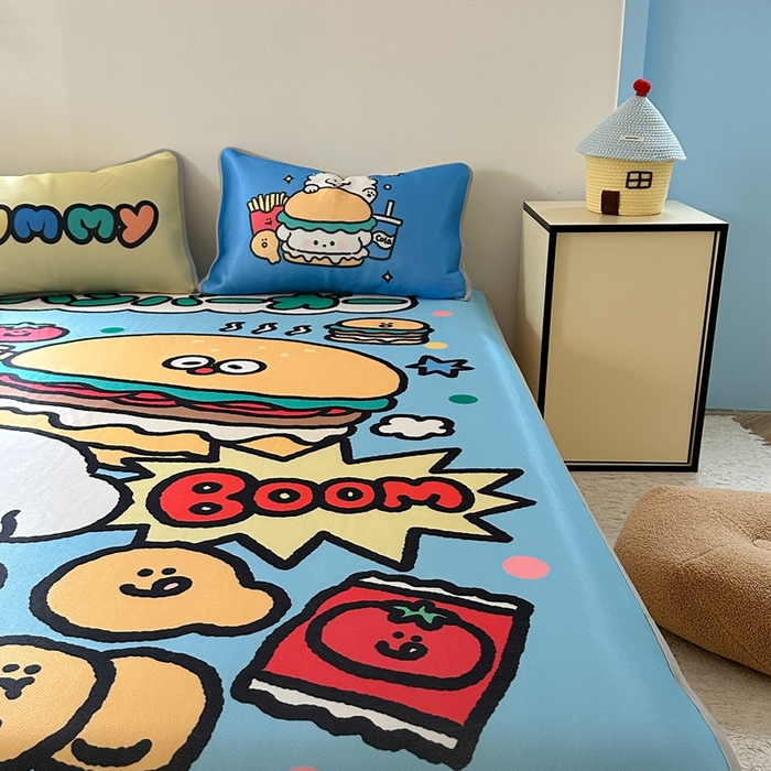 91家纺网 家纺一手货源 找家纺 美乐迪家纺 2025新款碳光凉感冰丝席 汉堡小狗