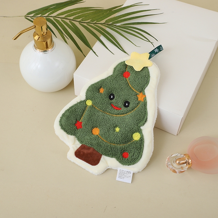 91家纺网 家纺一手货源 找家纺 彩虹毛巾 2025新款珊瑚绒卡通可挂式加厚吸水不掉毛可爱小毛巾厨房洗手间挂巾便携式懒人擦手布-圣诞系列 圣诞树19*24cm 擦手巾/只