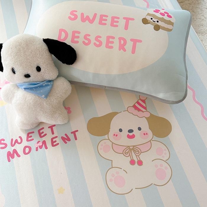 91家纺网 家纺一手货源 找家纺 美乐迪家纺 2025新款碳光凉感冰丝席 蛋糕大耳狗