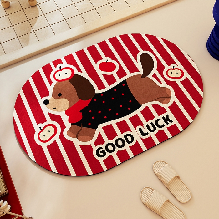 91家纺网 家纺一手货源 找家纺 卡初家居（原微来）2025新款双面防滑浴室硅藻泥地垫-小狗 G-656【苹果小狗】