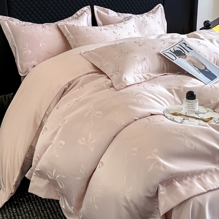 91家纺网 家纺一手货源 找家纺 狂想家 2025新款高奢提花水洗天丝系列四件套 情结轻奢粉